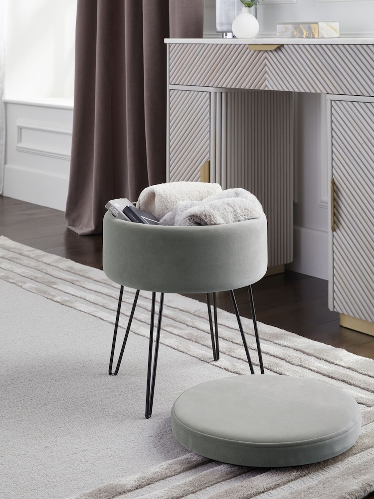 Soft Velvet Mid Grey Matson Storage Stool - Image 2 of 7