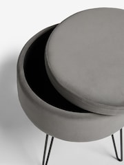 Soft Velvet Mid Grey Matson Storage Stool - Image 3 of 7