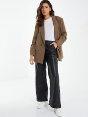 Quiz Black Faux Fur Leather Cargo Trousers - Image 1 of 4