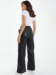 Quiz Black Faux Fur Leather Cargo Trousers - Image 2 of 4