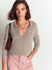 Boden Natural Elsie Cashmere Henley Jumper - Image 4 of 6