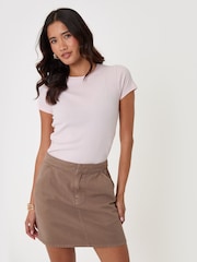 Threadbare Mocha Brown Denim A-Line Mini Skirt - Image 1 of 4
