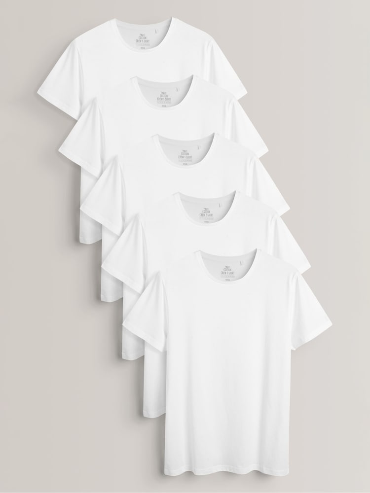 White Regular Fit 100% Cotton Underwear T-Shirts 5 Pack - Image 1 of 5