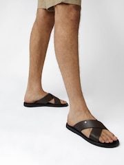 Dune London Brown Leather Frank Comfort Cross Strap Sandals - Image 1 of 5