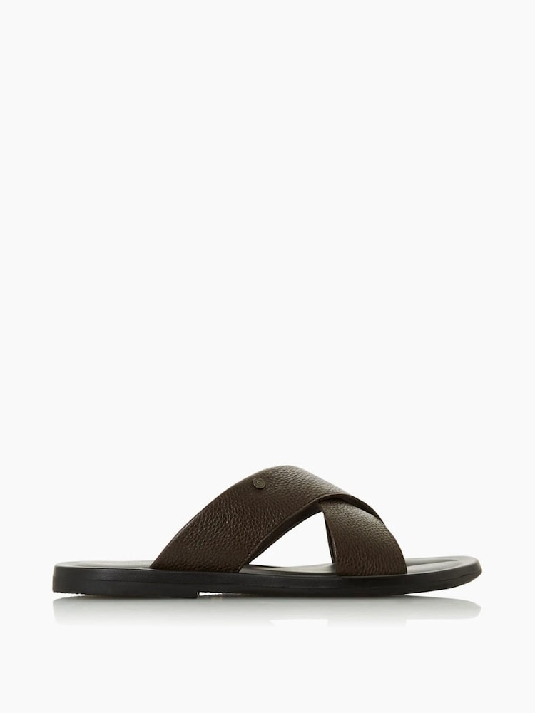 Dune London Brown Leather Frank Comfort Cross Strap Sandals - Image 2 of 5