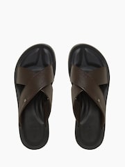 Dune London Brown Leather Frank Comfort Cross Strap Sandals - Image 5 of 5