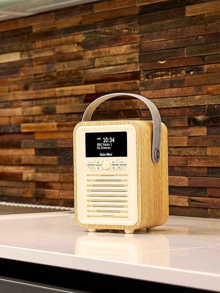 VQ Brown Mini Retro DAB Oak Radio - Image 1 of 6