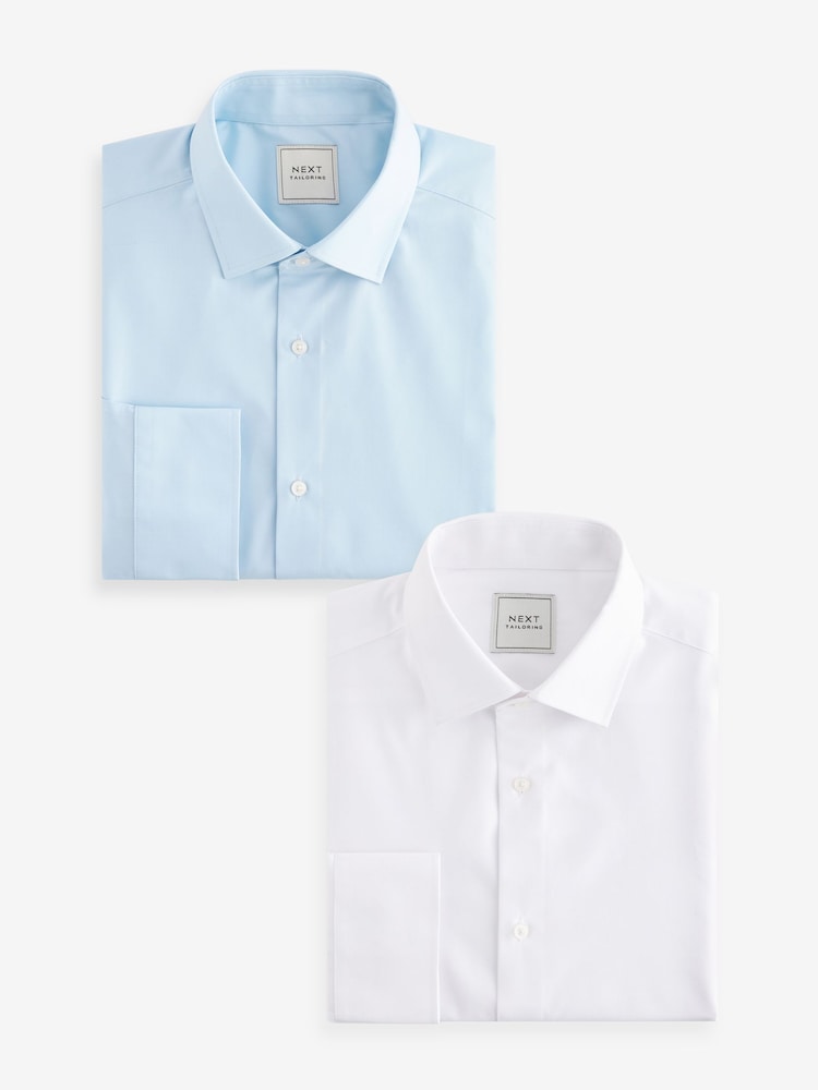 Wit/blauw - Slim Fit - Verpakking van 2 onderhoudsvriendelijke overhemden met enkele manchetten - Image 1 of 11