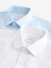 Wit/blauw - Slim Fit - Verpakking van 2 onderhoudsvriendelijke overhemden met enkele manchetten - Image 11 of 11