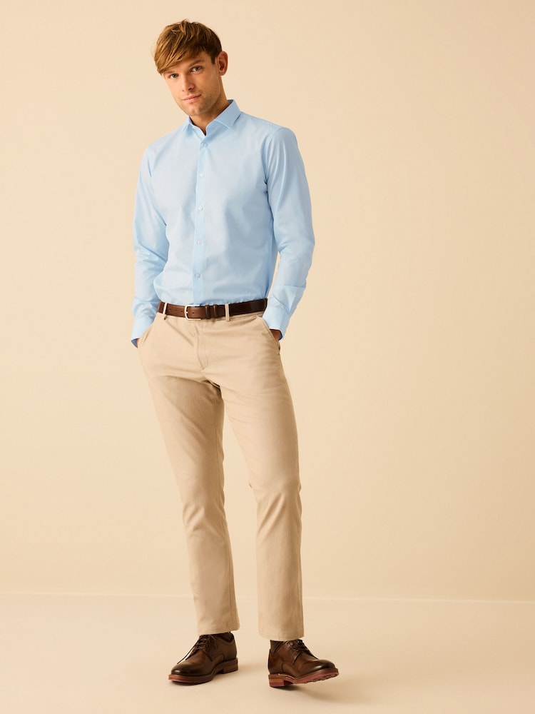 Wit/blauw - Slim Fit - Verpakking van 2 onderhoudsvriendelijke overhemden met enkele manchetten - Image 2 of 11