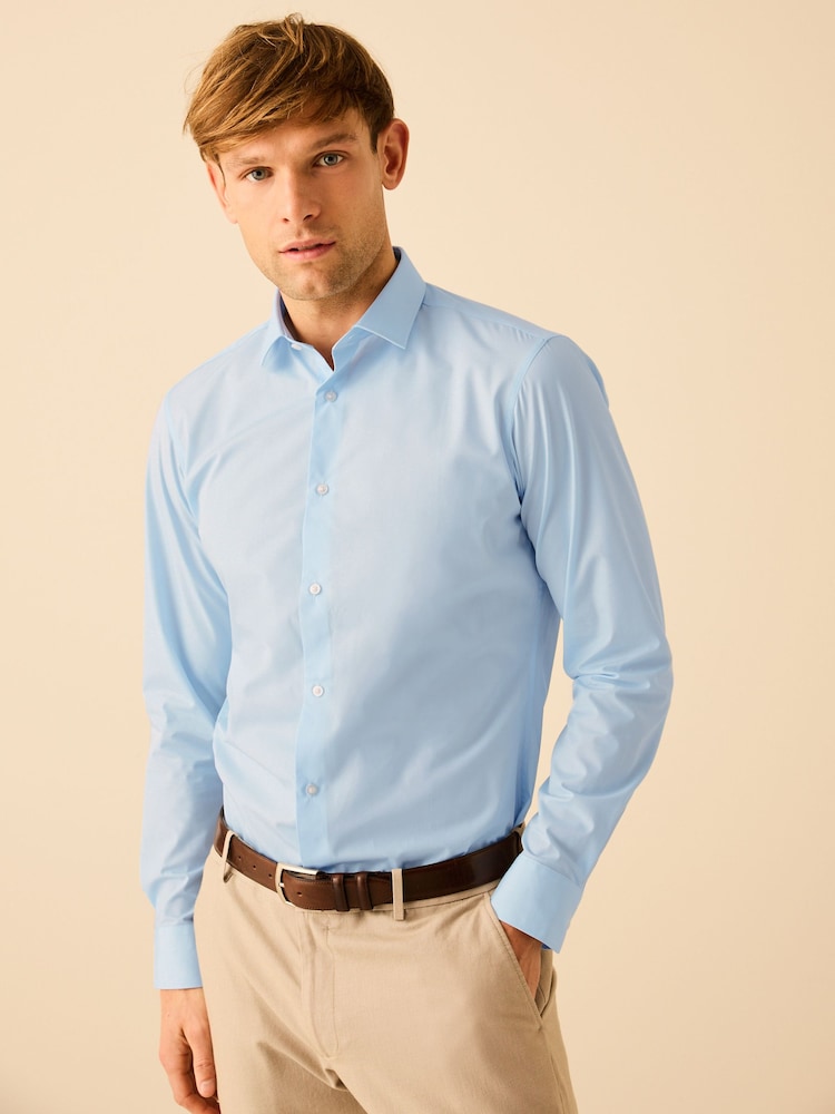 Wit/blauw - Slim Fit - Verpakking van 2 onderhoudsvriendelijke overhemden met enkele manchetten - Image 3 of 11