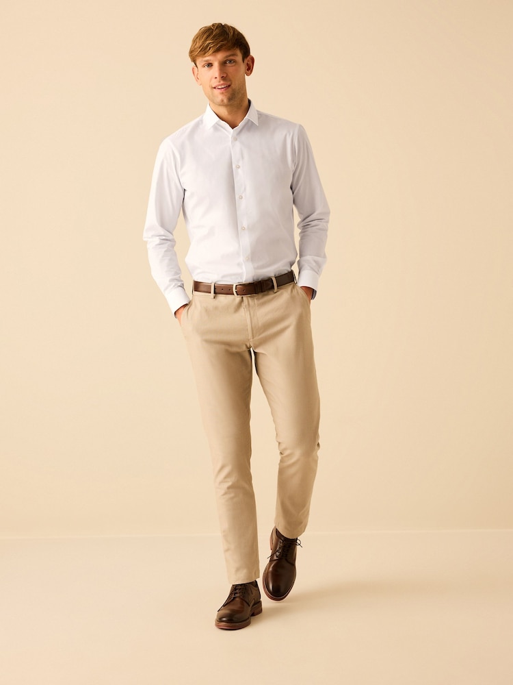 Wit/blauw - Slim Fit - Verpakking van 2 onderhoudsvriendelijke overhemden met enkele manchetten - Image 5 of 11