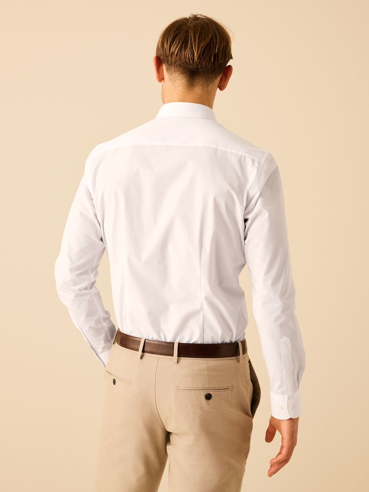 Wit/blauw - Slim Fit - Verpakking van 2 onderhoudsvriendelijke overhemden met enkele manchetten - Image 7 of 11