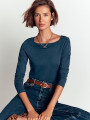 Boden Teal Blue Square Neck Long Sleeve T-Shirt - Image 1 of 5