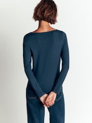 Boden Teal Blue Square Neck Long Sleeve T-Shirt - Image 3 of 5