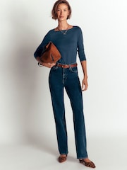 Boden Teal Blue Square Neck Long Sleeve T-Shirt - Image 4 of 5