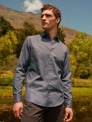 Navy Blue Regular Fit Washed Textured 100% Cotton Shirt With Cutaway Collar - Image 1 of 5