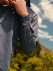 Navy Blue Regular Fit Washed Textured 100% Cotton Shirt With Cutaway Collar - Image 4 of 5