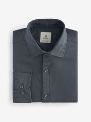 Navy Blue Regular Fit Washed Textured 100% Cotton Shirt With Cutaway Collar - Image 5 of 5