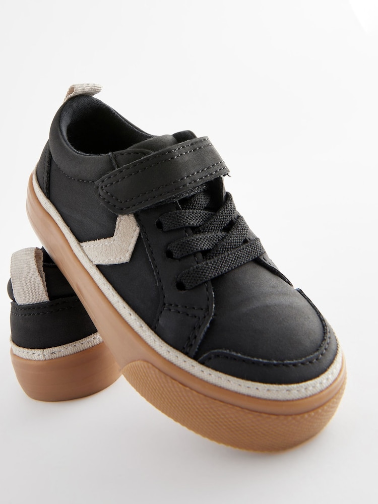 Black Wide Fit (G) Touch Fastening Chevron Trainers - Image 4 of 6