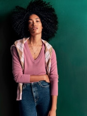 Boden Pink Elsie Cashmere V-Neck Jumper - Image 1 of 7