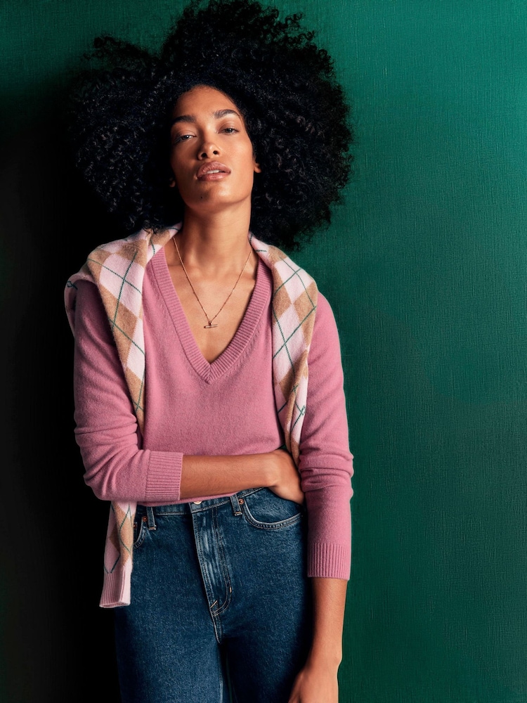 Boden Pink Elsie Cashmere V-Neck Jumper - Image 1 of 7