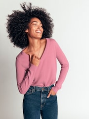 Boden Pink Elsie Cashmere V-Neck Jumper - Image 4 of 7