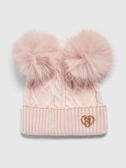 River Island Pink Double Pom Bow Beanie - Image 1 of 3