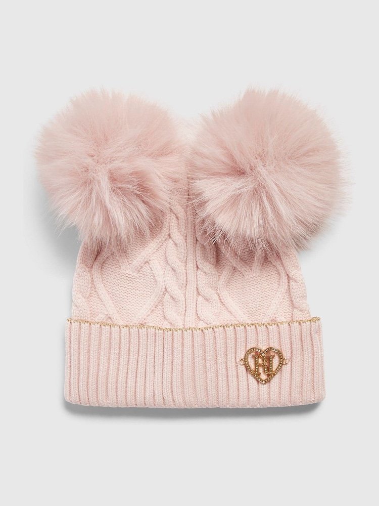 River Island Pink Double Pom Bow Beanie - Image 1 of 3 River Island Pink Double Pom Bow Beanie - Image 1 of 3