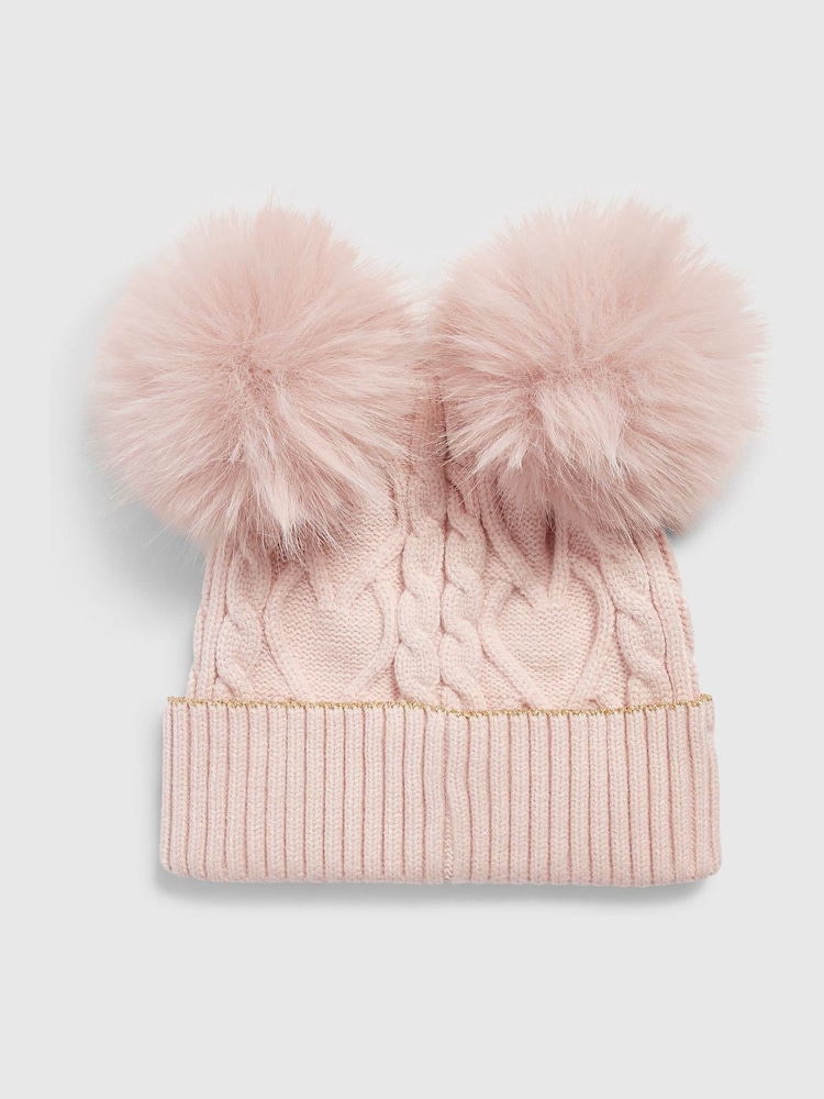 River Island Pink Double Pom Bow Beanie - Image 2 of 3 River Island Pink Double Pom Bow Beanie - Image 2 of 3