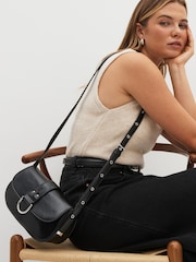 Black Eyelet Strap Saddle Bag - Image 1 of 7