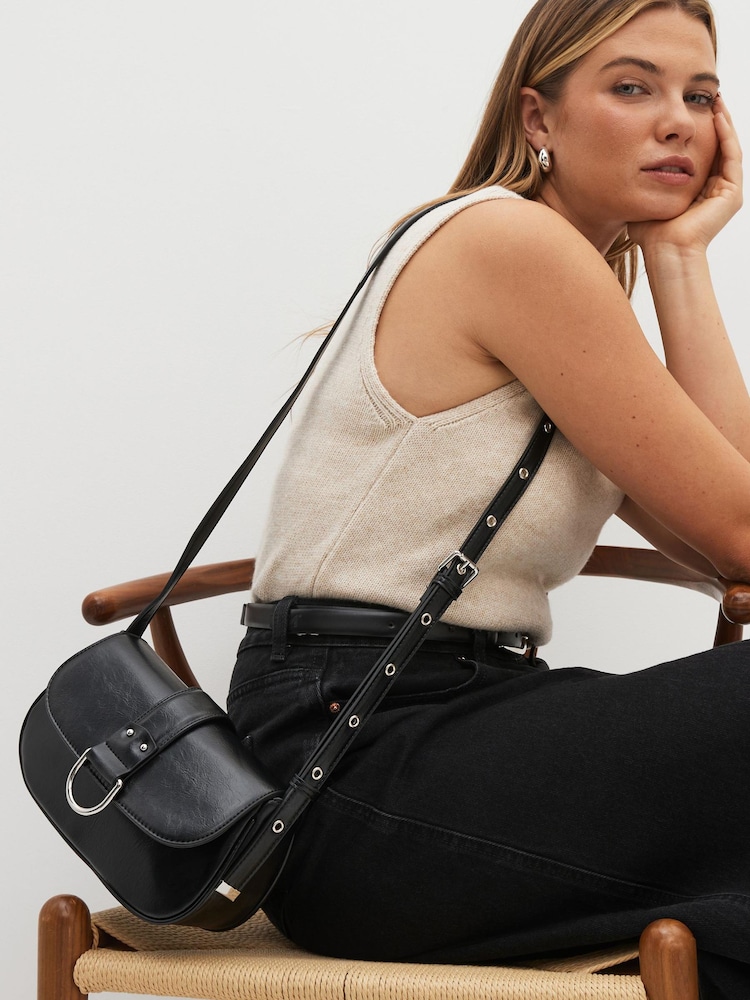Black Eyelet Strap Saddle Bag - Image 1 of 7