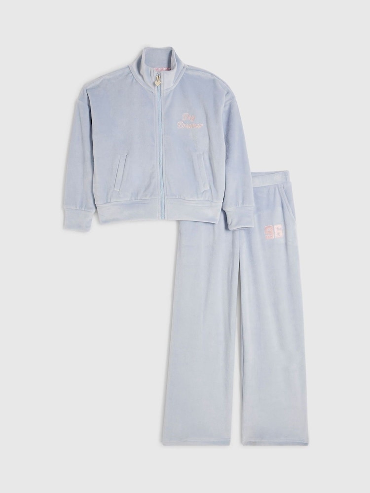 River Island Blue Velour Zip Jacket & Kickflare Set - Image 1 of 5 River Island Blue Velour Zip Jacket & Kickflare Set - Image 1 of 5