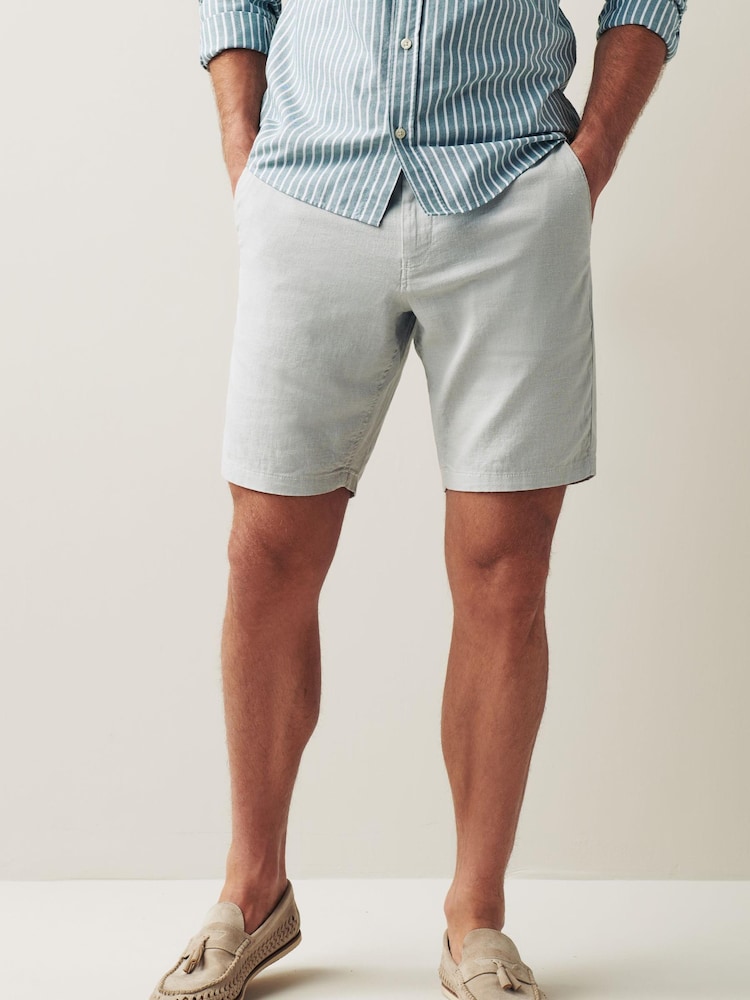 Light Grey Drawstring Linen Blend Shorts - Image 1 of 4 Light Grey Drawstring Linen Blend Shorts - Image 1 of 4