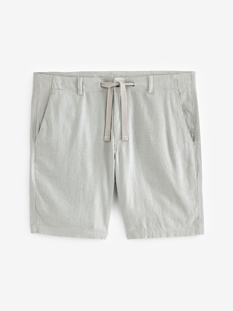Light Grey Drawstring Linen Blend Shorts - Image 2 of 4 Light Grey Drawstring Linen Blend Shorts - Image 2 of 4