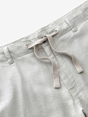 Light Grey Drawstring Linen Blend Shorts - Image 3 of 4