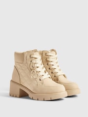 River Island Cream Heeled Lace Up Hiker Boots - Image 2 of 5