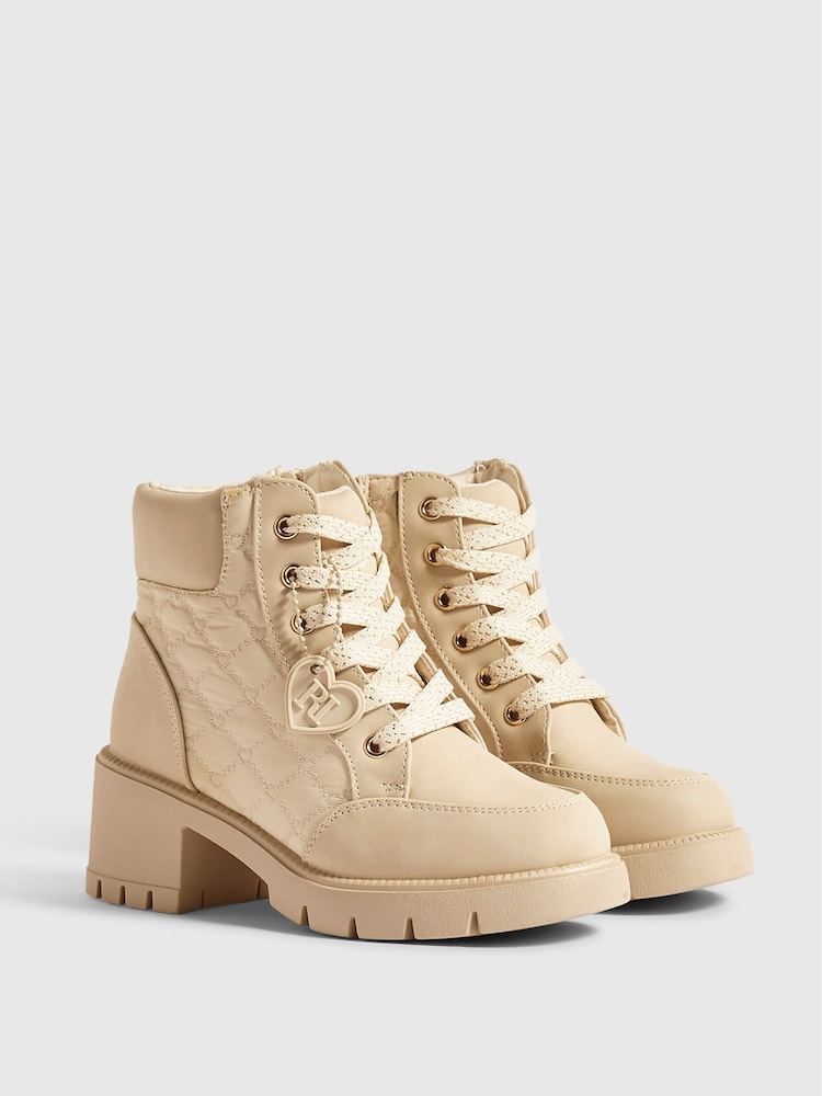 River Island Cream Heeled Lace Up Hiker Boots - Image 2 of 5 River Island Cream Heeled Lace Up Hiker Boots - Image 2 of 5