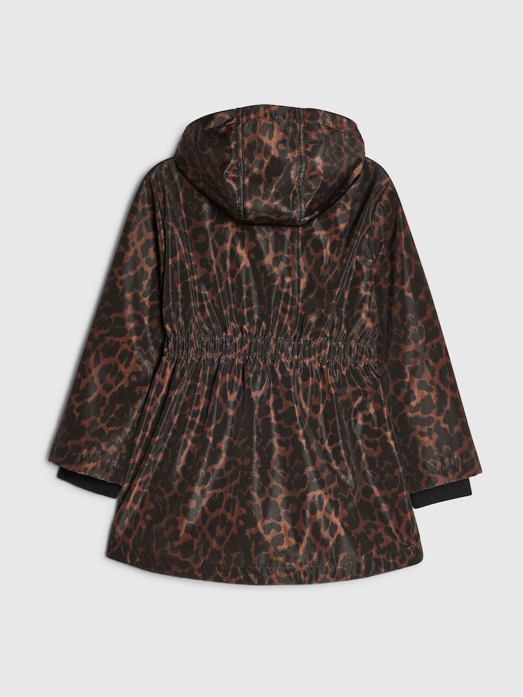 River Island Brown Leopard Print Hooded Raincoat - Image 2 of 4 River Island Brown Leopard Print Hooded Raincoat - Image 2 of 4