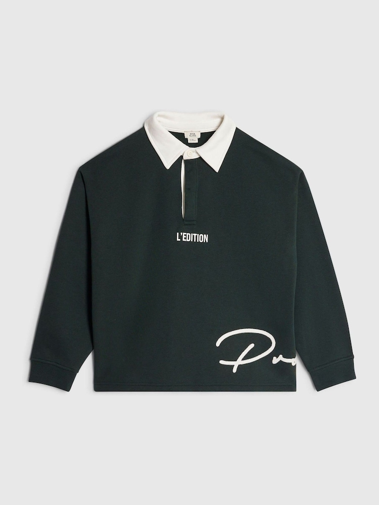 River Island Green Longsleeve Rugby Jumper - Image 1 of 4 River Island Green Longsleeve Rugby Jumper - Image 1 of 4