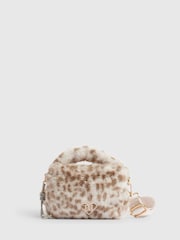 River Island Cream Leopard Faux Fur Mini Bag - Image 1 of 6