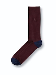 Charles Tyrwhitt Red Wine cotton rib Socks - Image 1 of 2