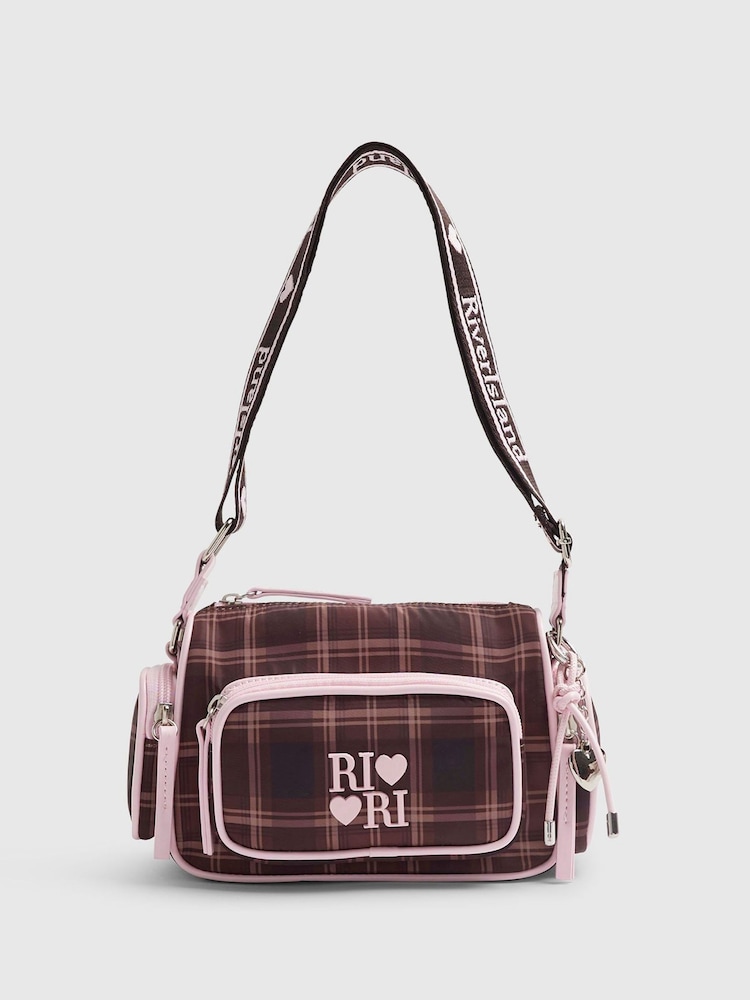 River Island Brown Check Cross-Body Bag with Charms - Image 1 of 5 River Island Brown Check Cross-Body Bag with Charms - Image 1 of 5