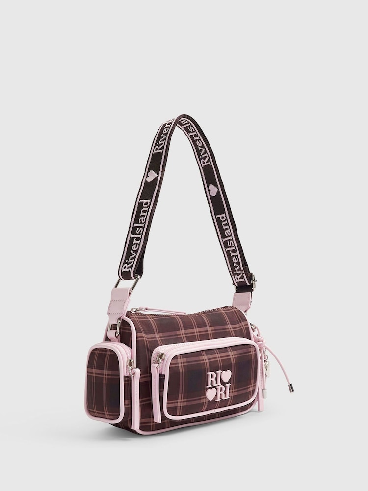 River Island Brown Check Cross-Body Bag with Charms - Image 2 of 5 River Island Brown Check Cross-Body Bag with Charms - Image 2 of 5