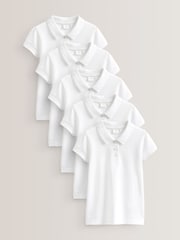 White Regular Fit 100% Cotton Short Sleeve Polo Shirts 5 Pack (3-16yrs) - Image 1 of 5