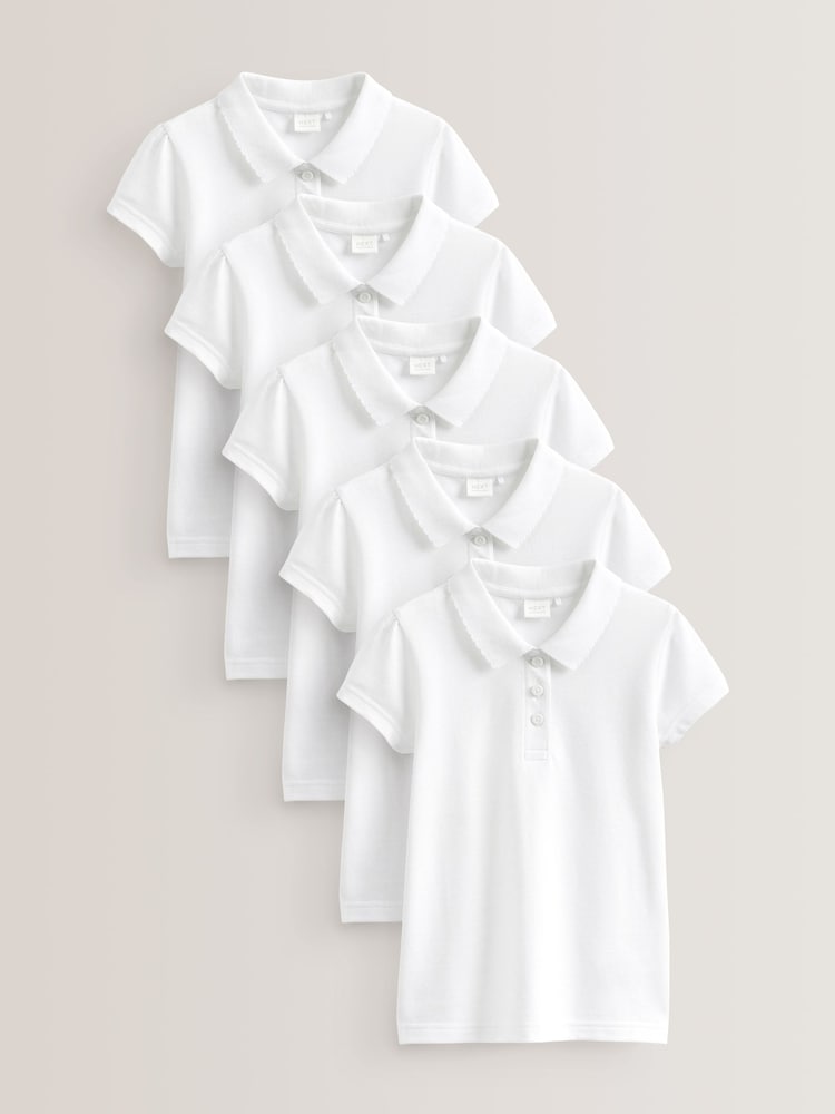White Regular Fit 100% Cotton Short Sleeve Polo Shirts 5 Pack (3-16yrs) - Image 1 of 5