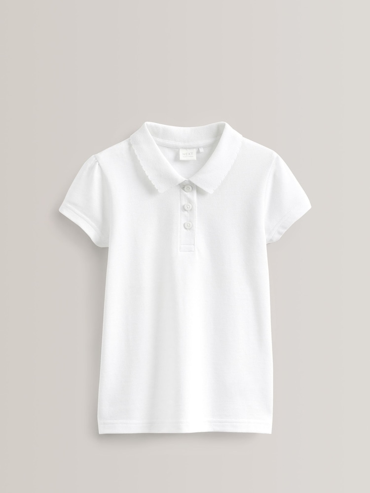 White Regular Fit 100% Cotton Short Sleeve Polo Shirts 5 Pack (3-16yrs) - Image 2 of 5