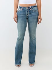True Religion Blue Becca Mid Rise Super T Flap Bootcut Denim Jeans - Image 1 of 5