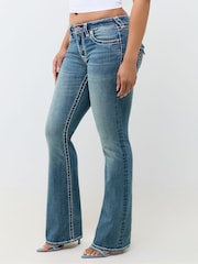 True Religion Blue Becca Mid Rise Super T Flap Bootcut Denim Jeans - Image 3 of 5