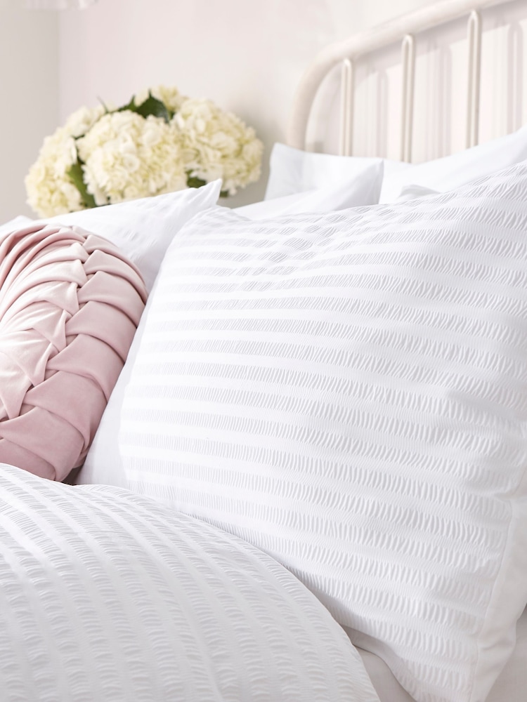 Laura Ashley White 200 Thread Count Set of 2 Emma Seersucker Pillowcases - Image 1 of 3
